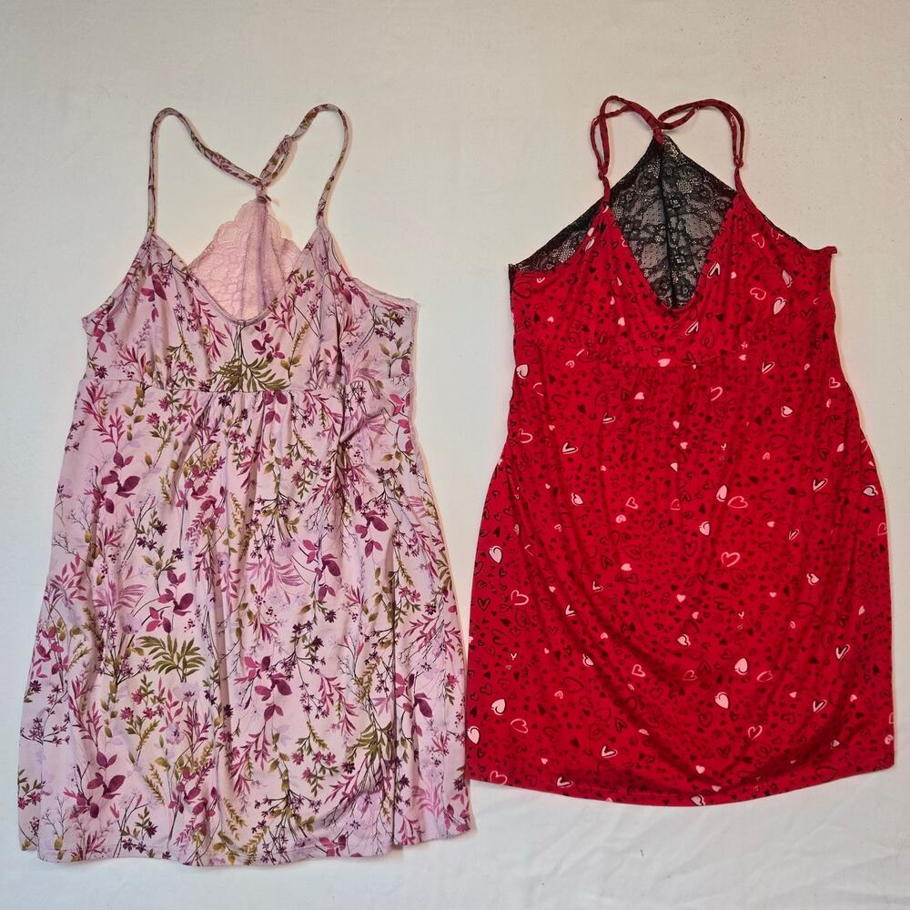 Women's Y2k Chemise Nightgown Red Purple Lace Gown Coquette Intimates Lot of 2 M